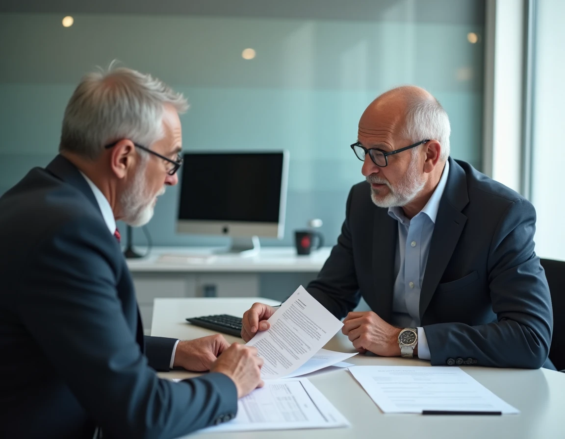 Conseiller financier expliquant la revalorisation des retraites Agirc-Arrco à un retraité