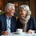 Couple senior élégant discutant dans un café chic