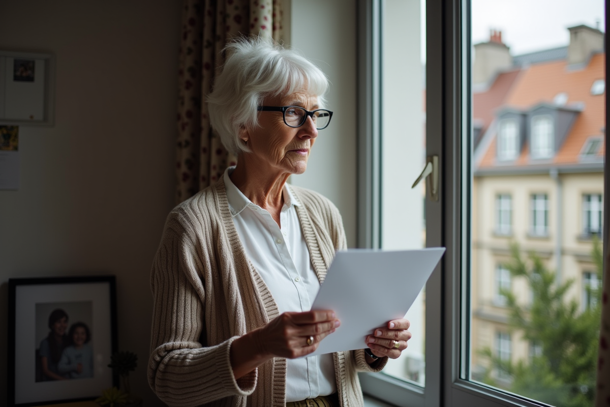Femme belge âgée tenant une lettre juridique près d