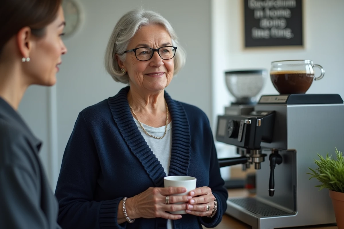 Femme discutant avec collègue dans la salle de pause