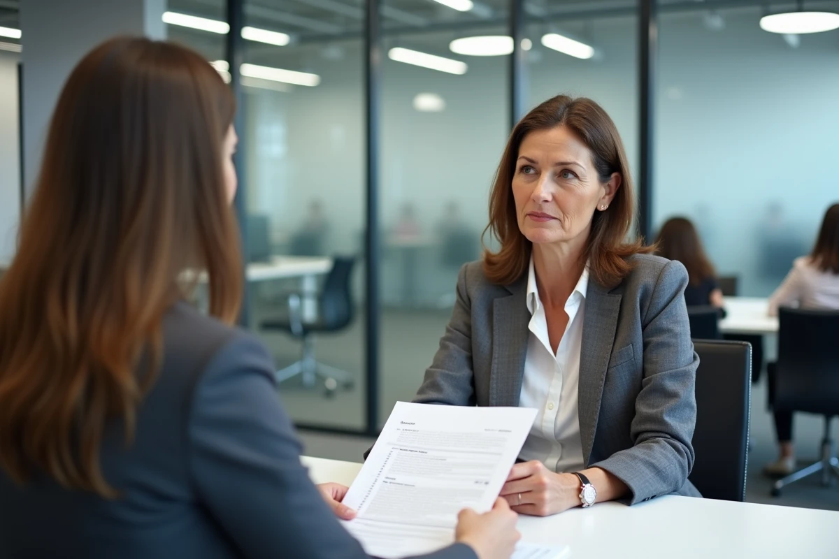 Femme en entretien avec un conseiller financier pour optimiser ses trimestres de retraite après une période de chômage