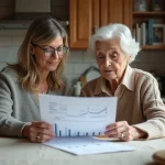 Femme et mère lisant un document à la maison