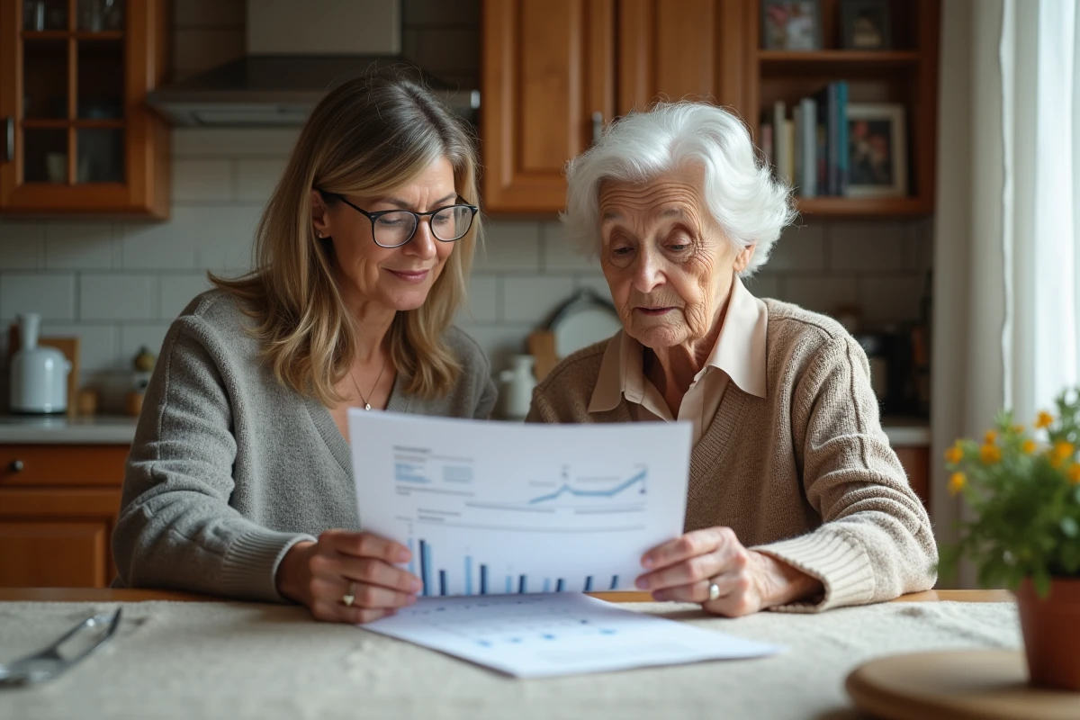 Femme et mère lisant un document à la maison