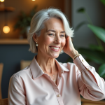 Femme élégante de 60 ans dans un salon cosy