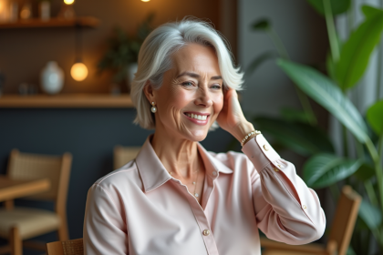 Femme élégante de 60 ans dans un salon cosy