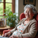 Femme senior souriante dans un salon de retraite