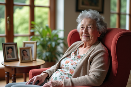 Femme senior souriante dans un salon de retraite