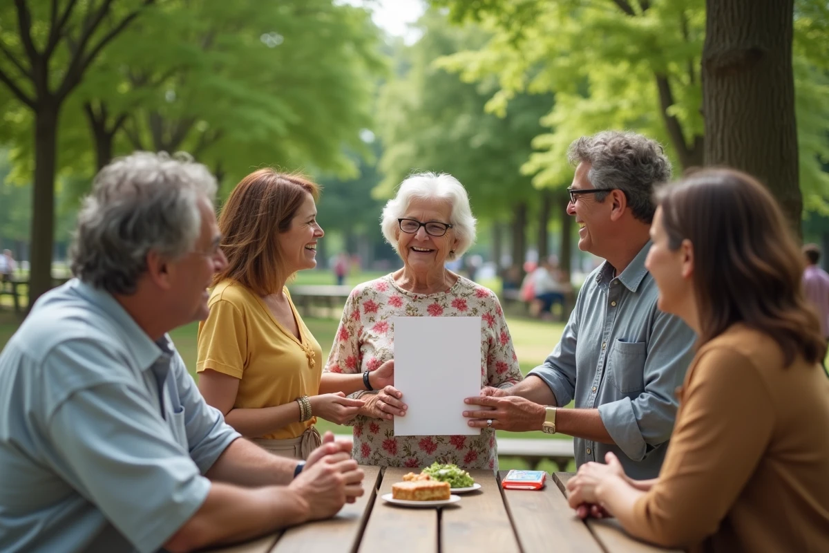Groupe d amis autour d un pique nique en plein air