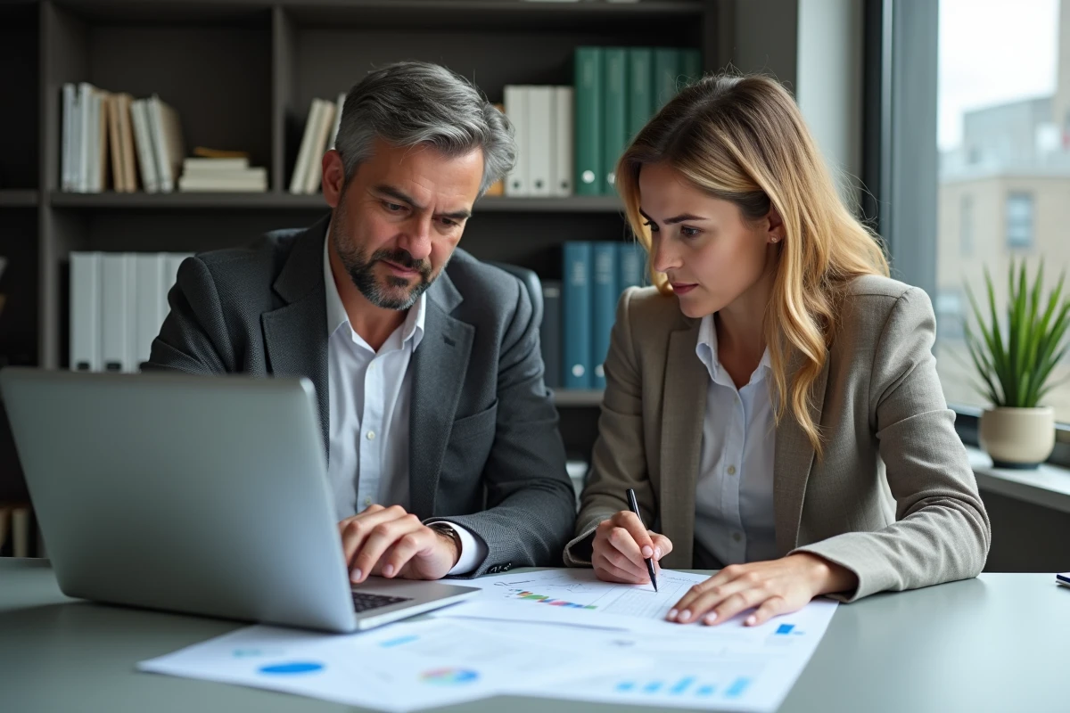Freres analysant des papiers au bureau