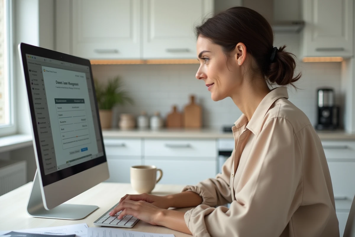 Une aidante familiale gérant en ligne le compte bancaire Proxima d'un proche sous tutelle depuis son domicile