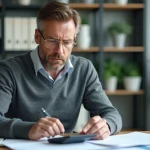 Homme d'affaires en bureau moderne vérifiant des papiers