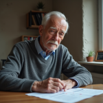 Homme âgé lisant des documents dans un intérieur belge