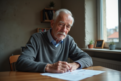 Homme âgé lisant des documents dans un intérieur belge