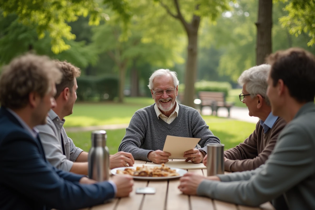 Homme riant lors d un pique-nique en plein air