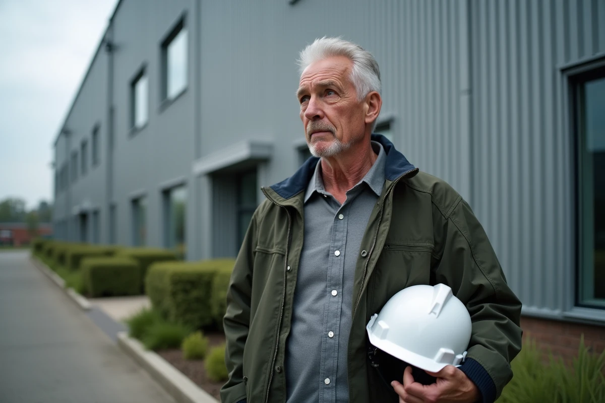 Homme d age dans un environnement industriel extérieur