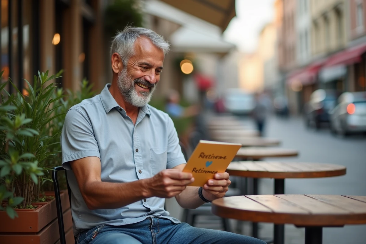 Homme détendu lisant une carte de retraite humoristique