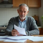 Homme d'âge moyen examinant des papiers de retraite à la maison