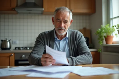 Homme d'âge moyen examinant des papiers de retraite à la maison