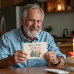 Homme souriant de 60 ans avec carte d anniversaire