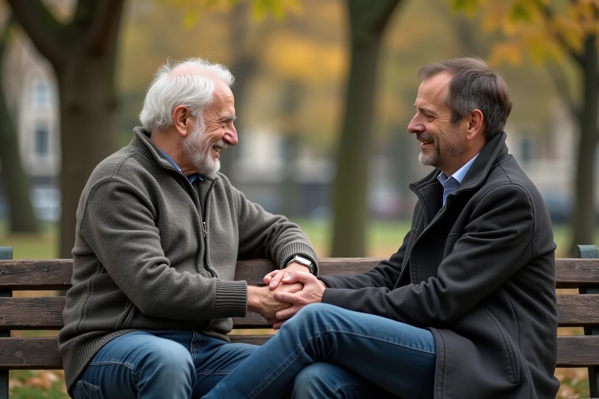 Homme âgé et son fils dans un parc en soutien amical