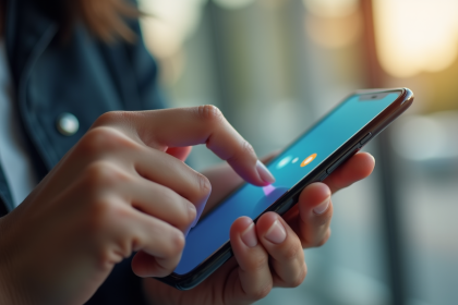 Mains tenant un smartphone moderne avec interface tactile