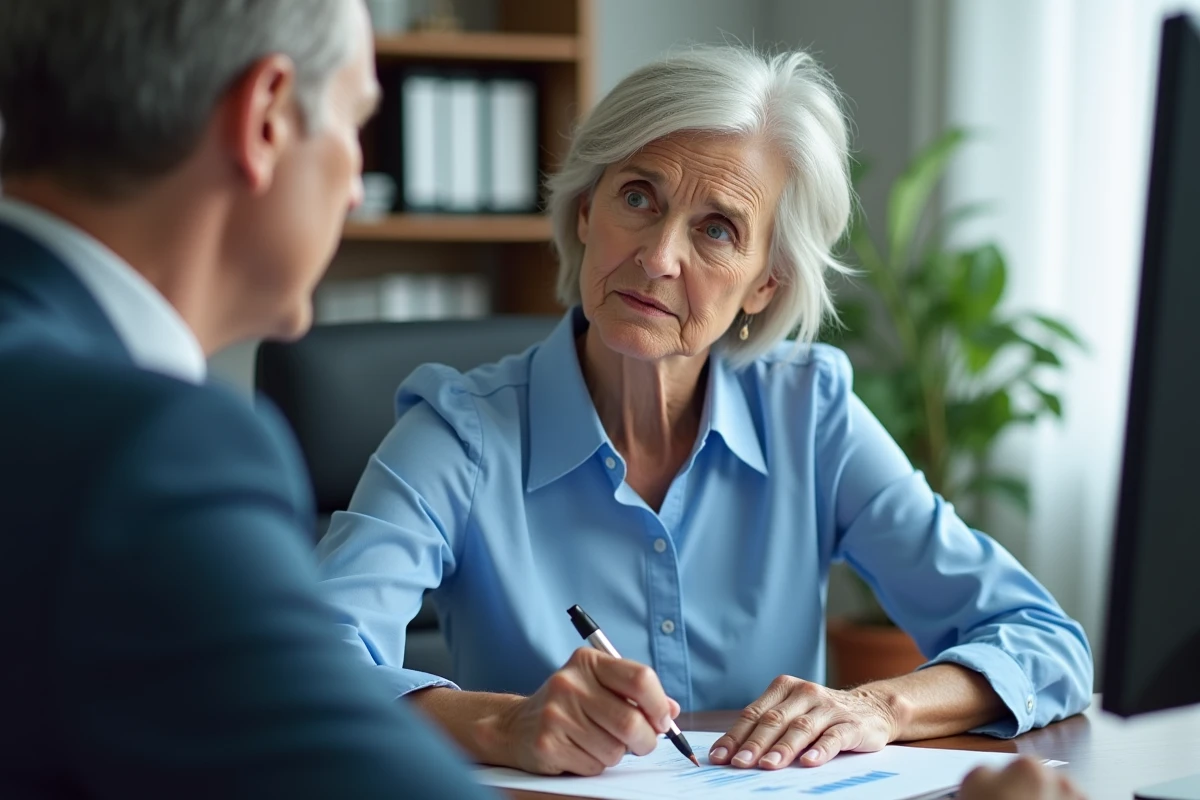 Retraitée consultant un conseiller financier au sujet d'une éventuelle nouvelle taxe sur les retraites en 2026