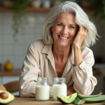 Femme souriante appliquant un masque capillaire naturel