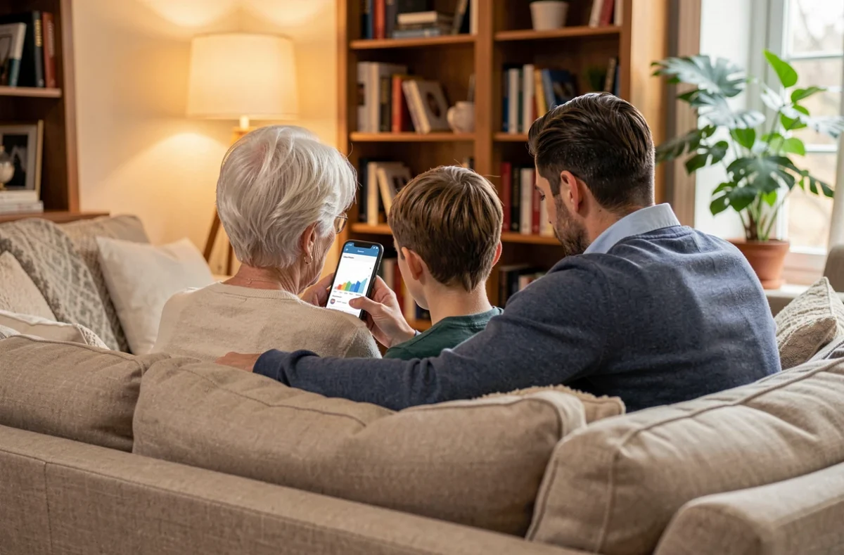 Une grand-mère et son petit-fils regardent un smartphone ensemble